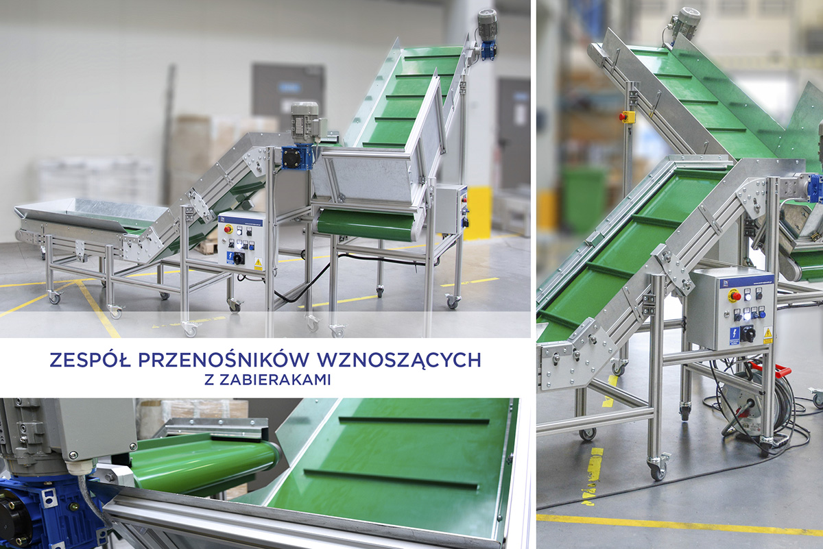Zespół przenośników wznoszących z zabierakami